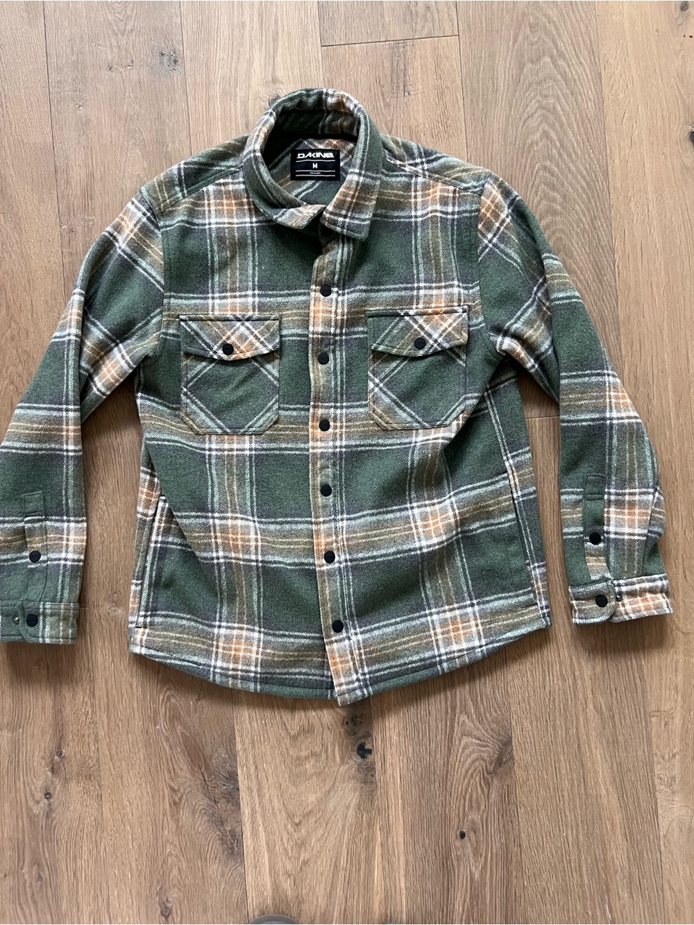Dakine Plaid Flannel Shirt Jacket Shacket Men’s Medium Green Snap Front